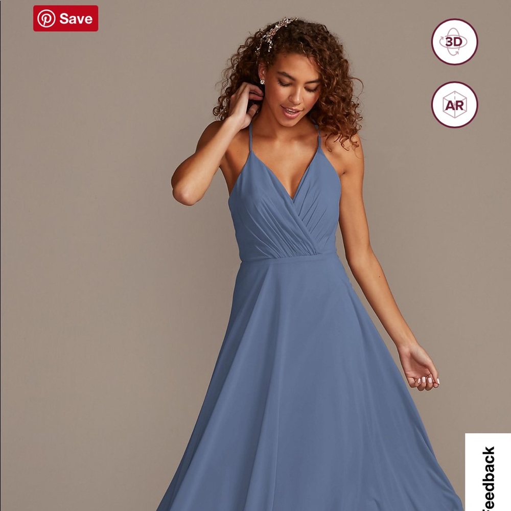 NWT Unaltered Davids Bridal Steel Blue Bridesmaid Dress (sz 2)